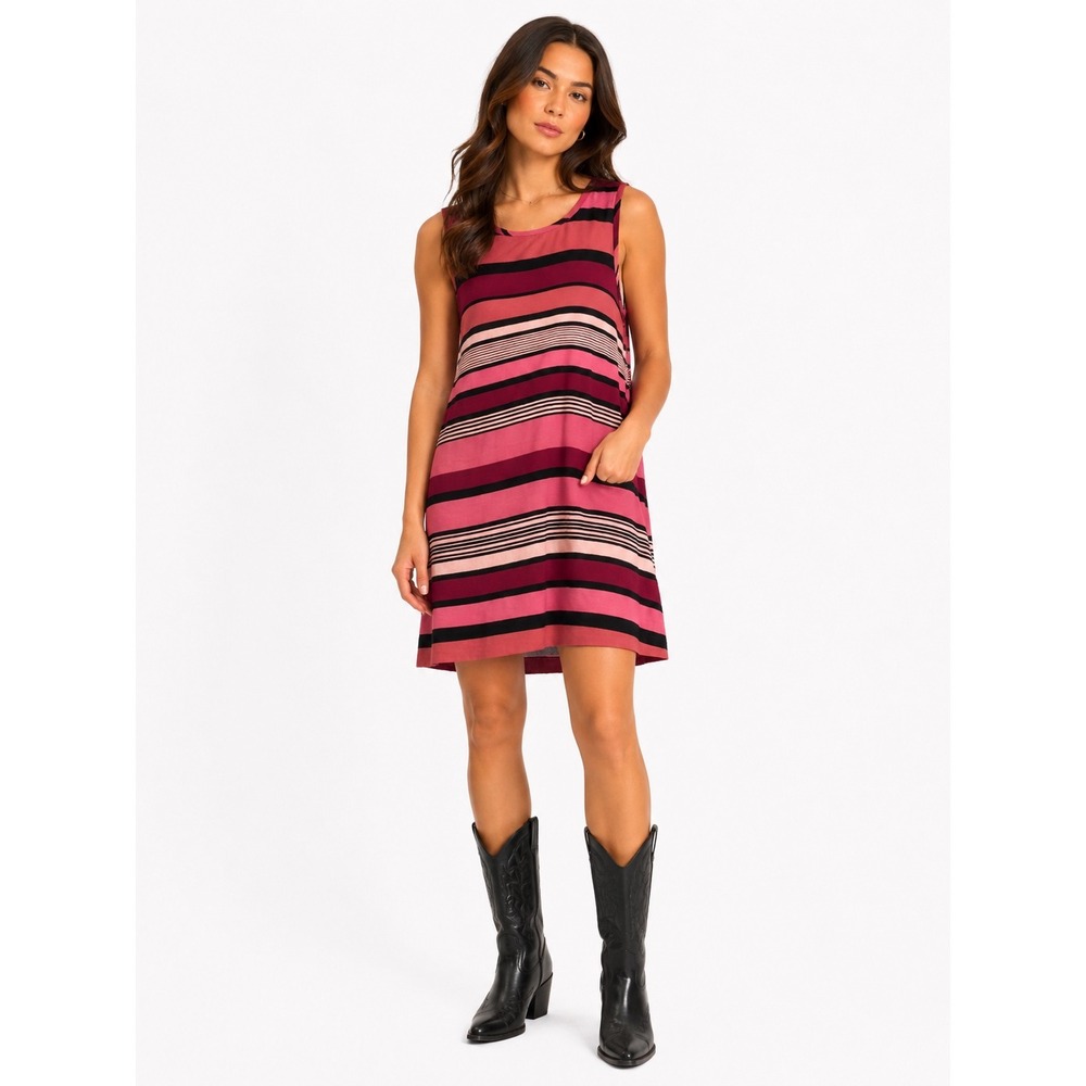 Loft Shift Dress Womens Petite LP Pink Striped Sleeveless Rayon Mini Summer Boho